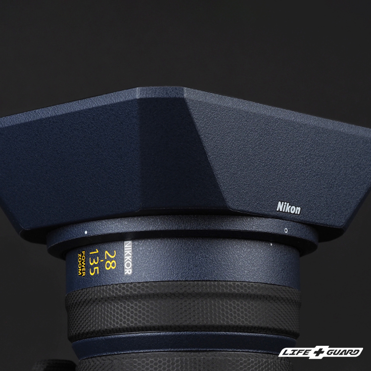 LIFE+GUARD 鏡頭貼膜遮光罩安裝示意，適用 Nikon Z 28-135mm F4 PZ