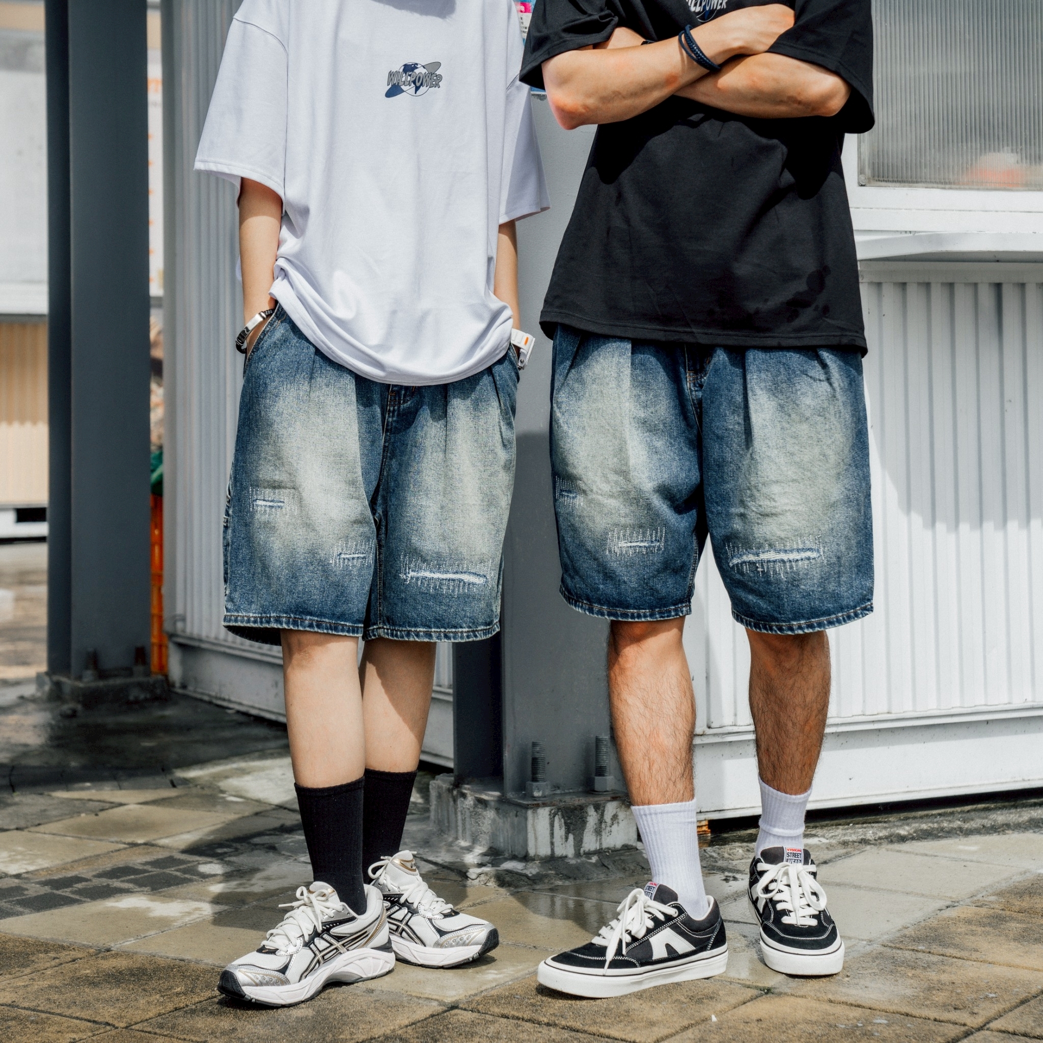 #預購 SBG 寬鬆補釘畫家牛仔短褲 SB808 深藍