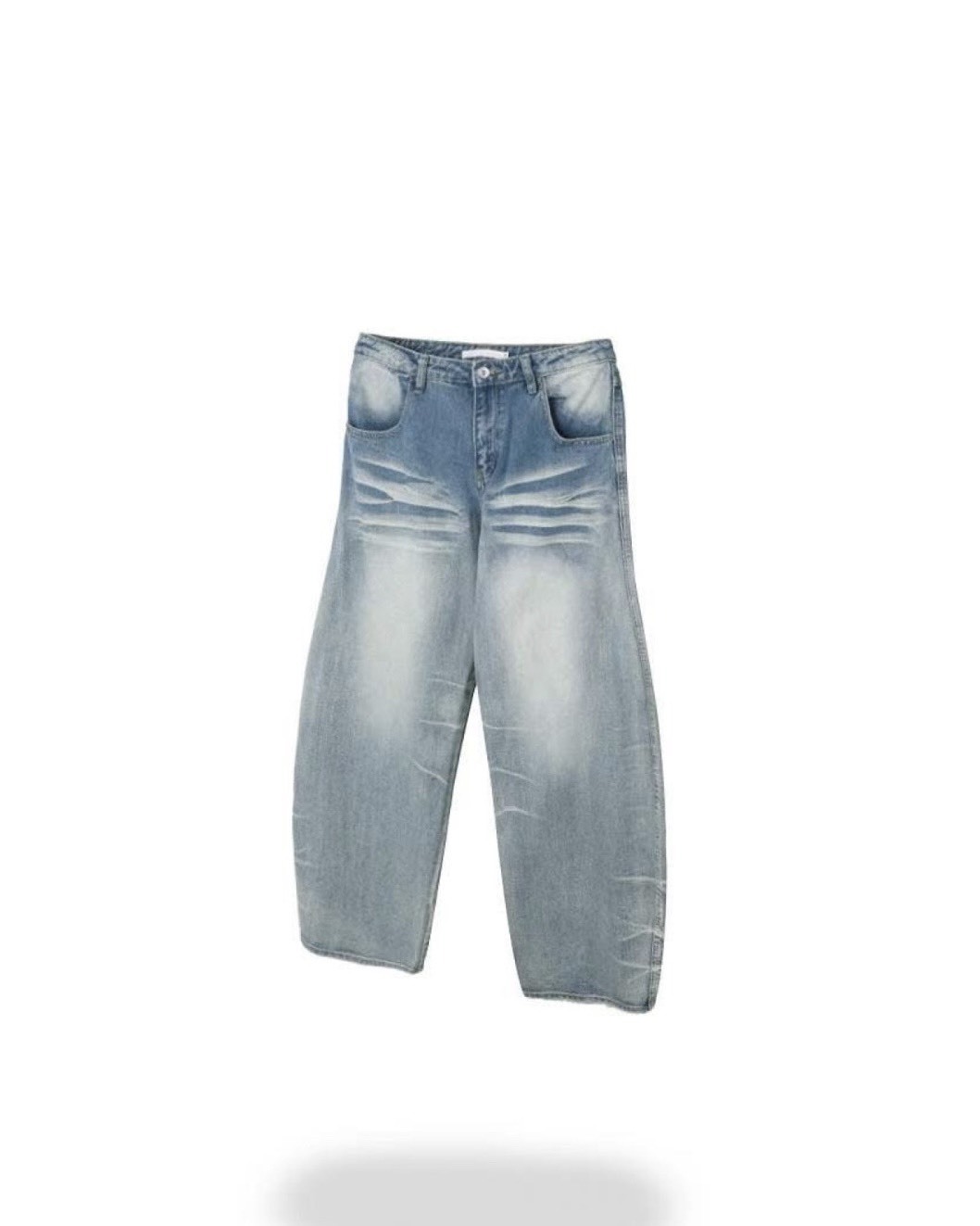 UNISEX 水波紋 設計感 刷色 彎刀版型 #牛仔褲