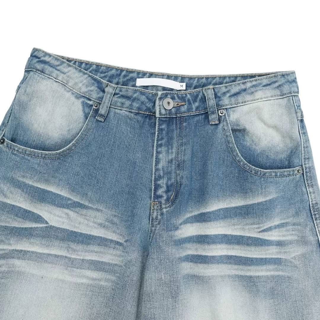 UNISEX 水波紋 設計感 刷色 彎刀版型 #牛仔褲