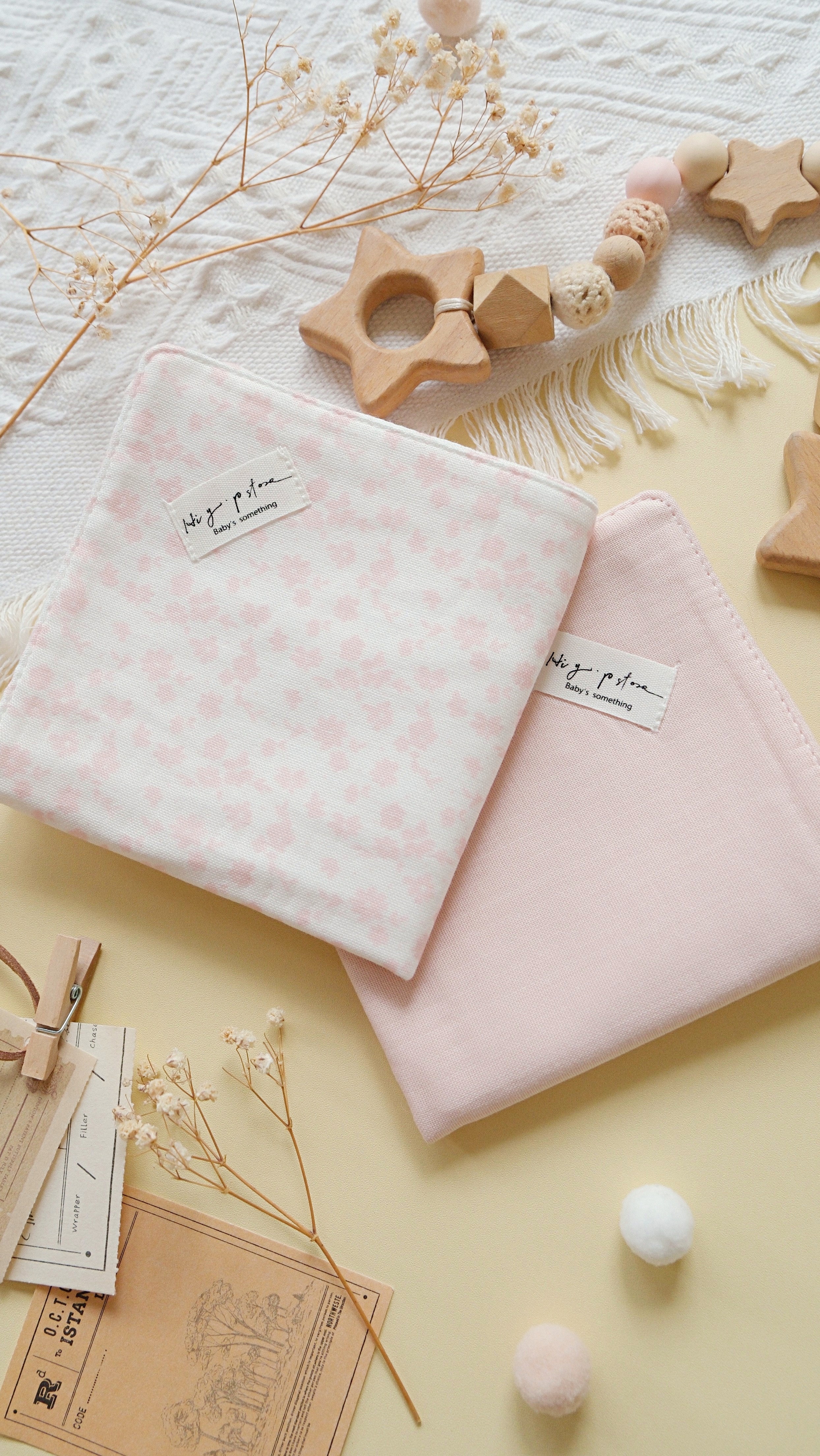 Hi Y.P store-手作六層紗紗布巾-獨家設計款-霧粉霜語(2件組)