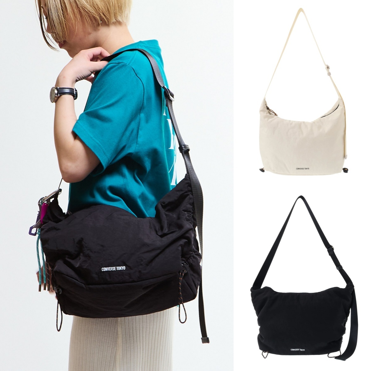 預購┃日本限定 CONVERSE TOKYO SIDE GATHER NYLON PADDED SHOULDER BAG 側抽繩 尼龍 肩背包 側背包