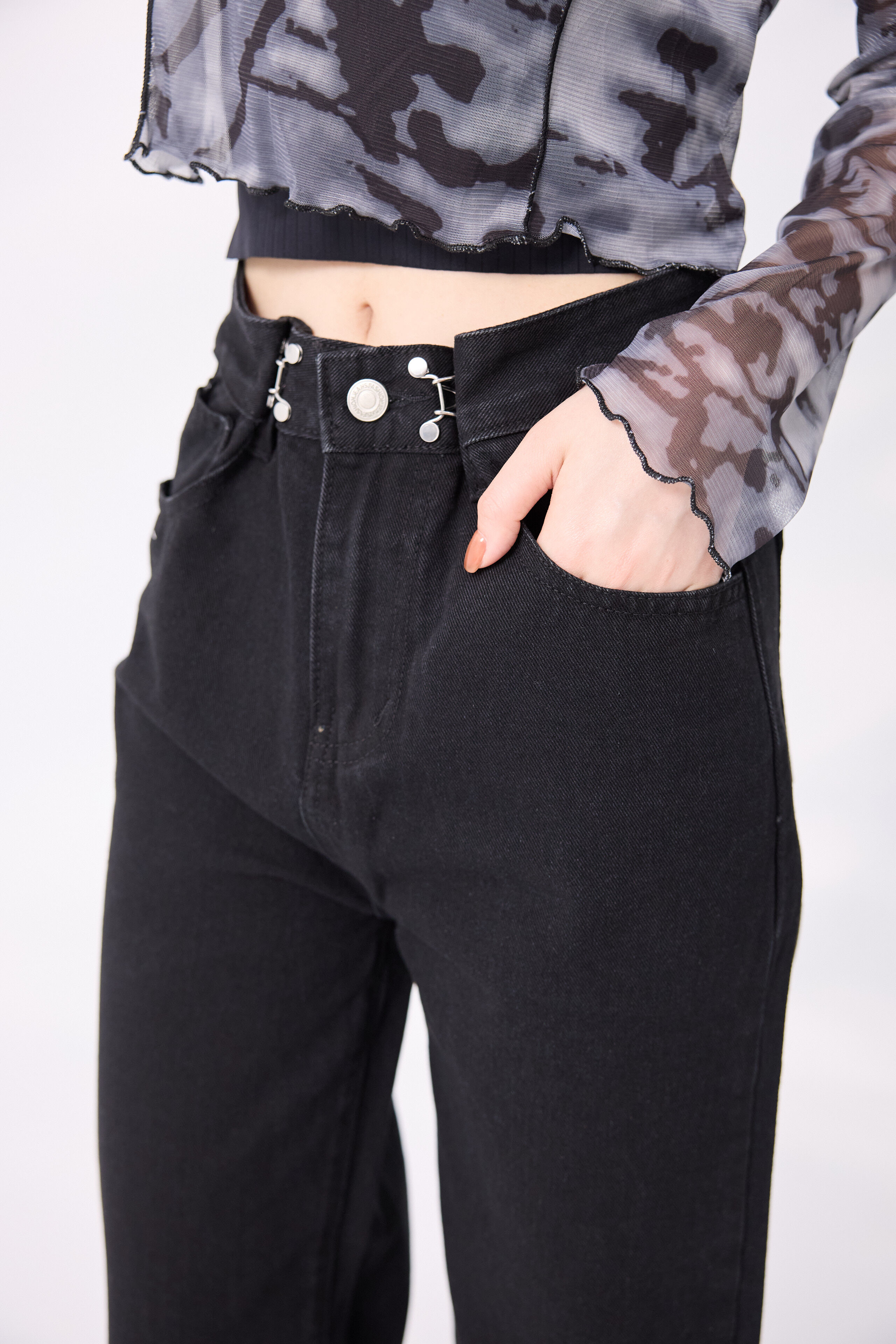 法朵Fado shop｜可調節雙勾寬版牛仔褲 2591002 黑/深藍 S-XL