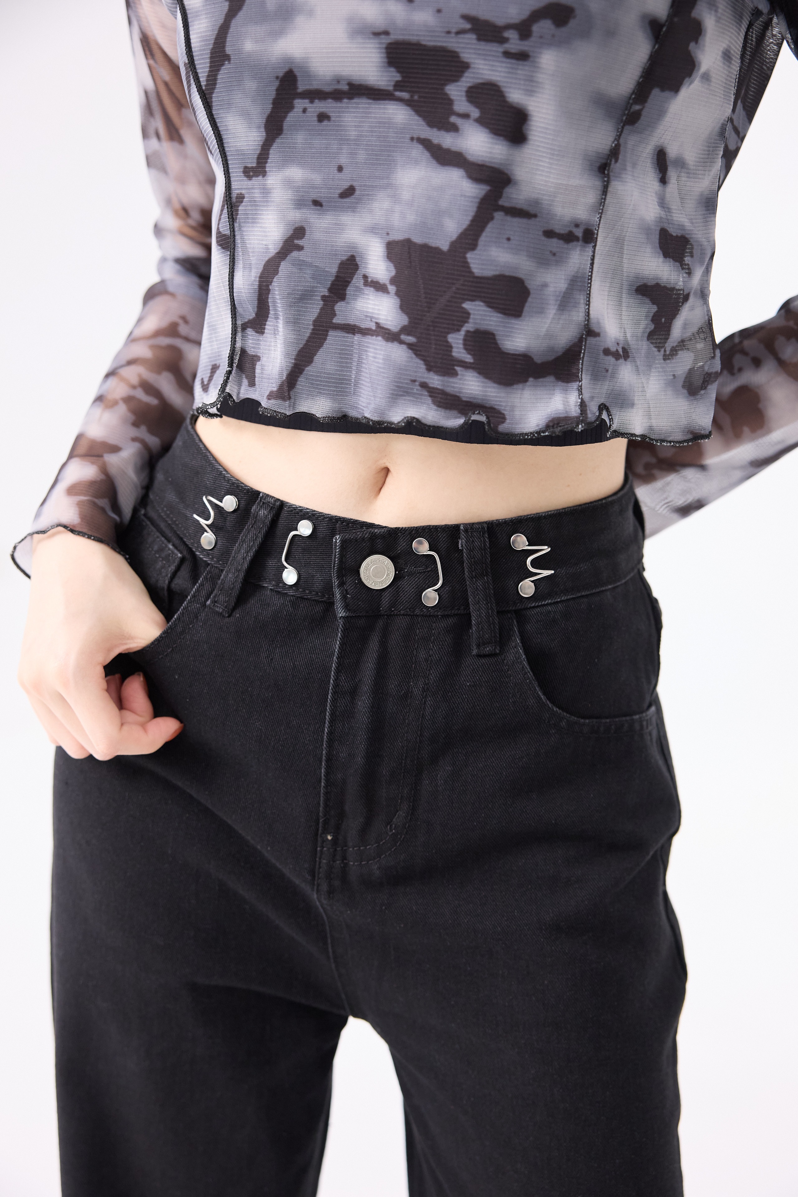 法朵Fado shop｜可調節雙勾寬版牛仔褲 2591002 黑/深藍 S-XL