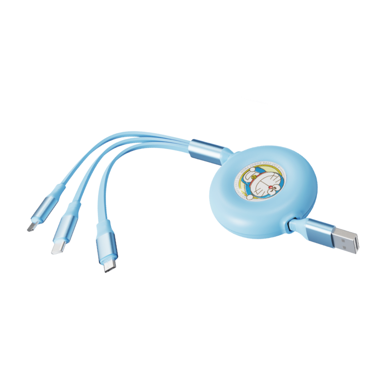 【Doraemon 哆啦A夢】隨意伸縮三合一充電線 Lightning/Type-C/micro B