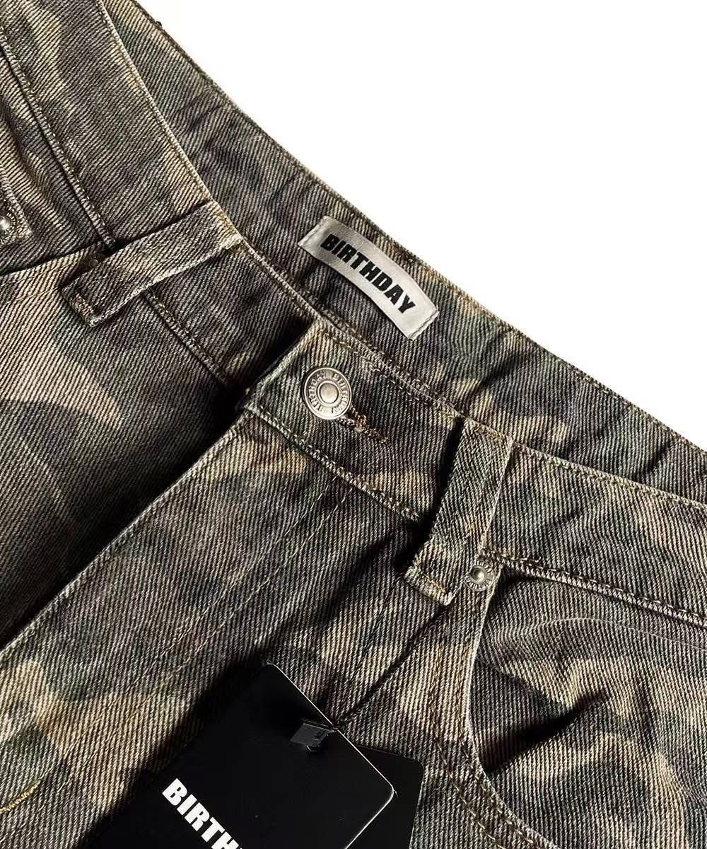 UNISEX 迷彩 破壞 設計感 膝下褲 短褲 #七分褲