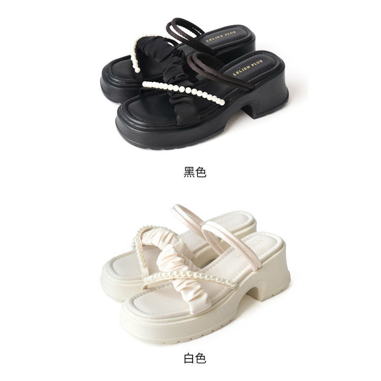 日系貴婦 珍珠荷葉邊厚底涼鞋【KH6315】