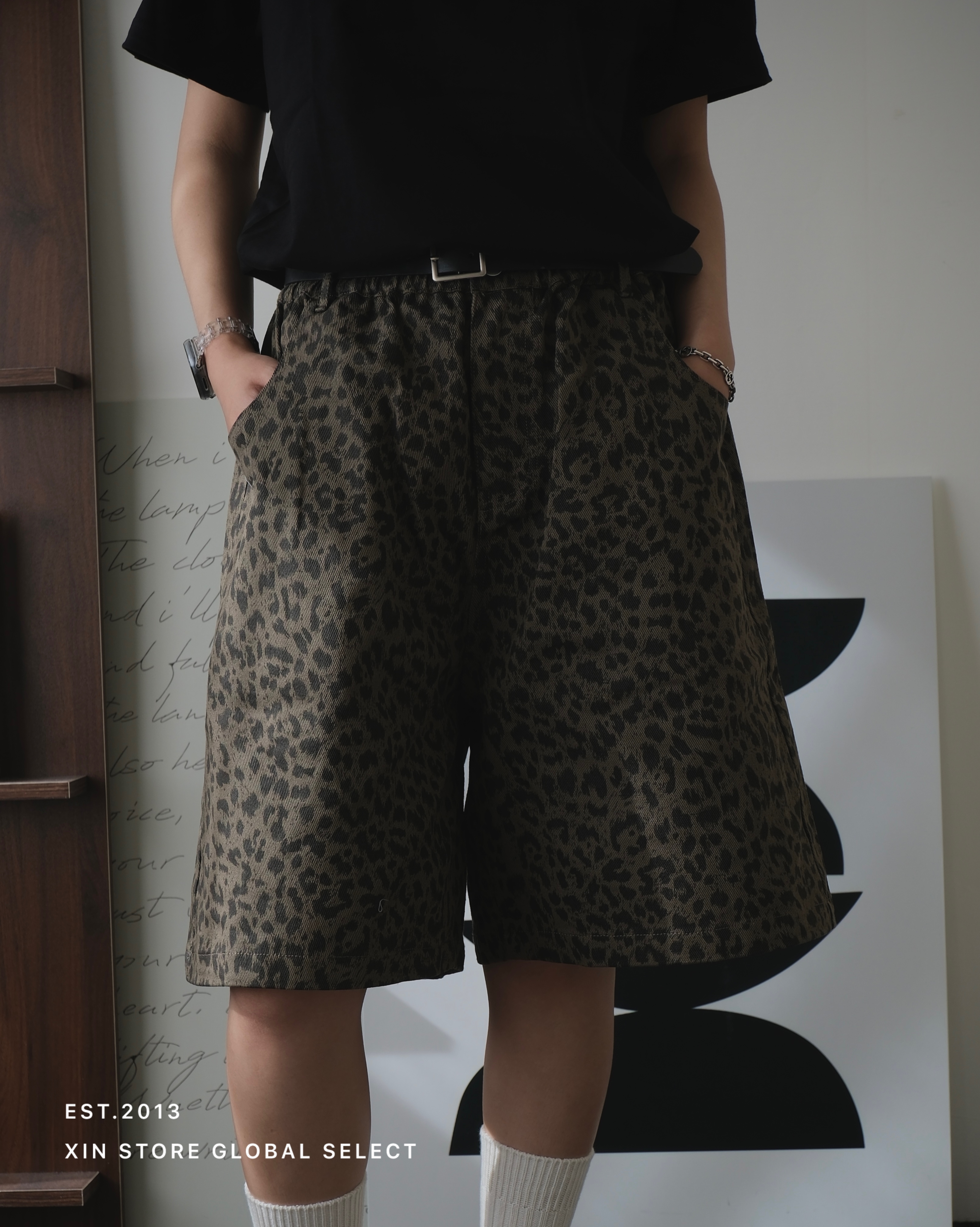 <熱銷千件🔥>IVORY 日系 滿版 豹紋 斜紋布 過膝 短褲 灰 棕