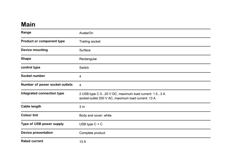 施耐德 TSH34QCUSB_3_WE 13A 4G 獨立開關插座和 2組USB TYPE C + C 充電插座配LED指示燈擴充插座 (連3公尺線路)