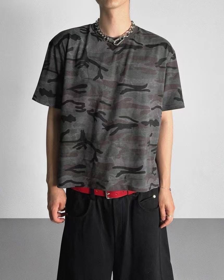 UNISEX 寬短 BOXY 迷彩設計 上衣 #短袖