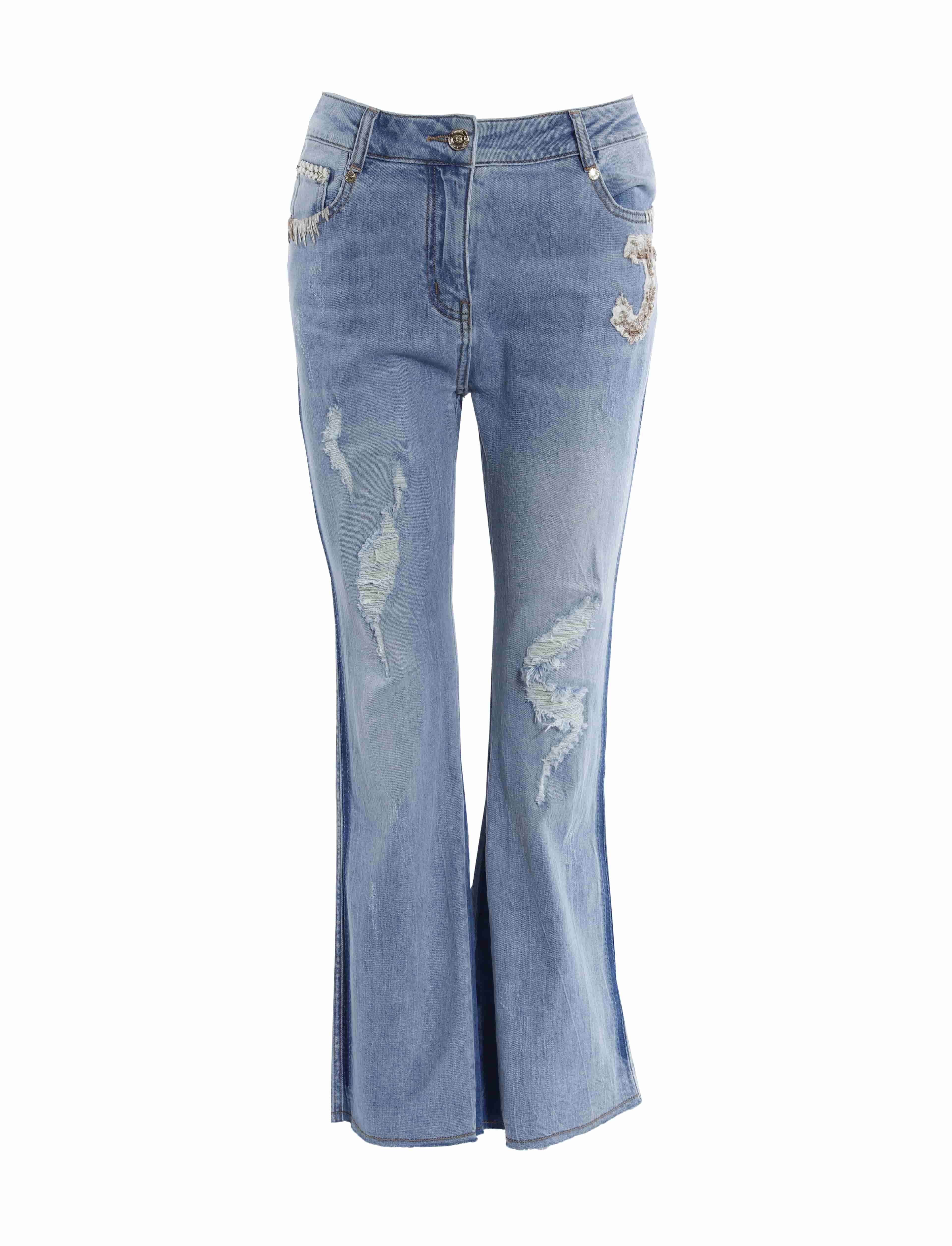 BC1EC331B1 天空之城側邊線條微喇叭牛仔褲