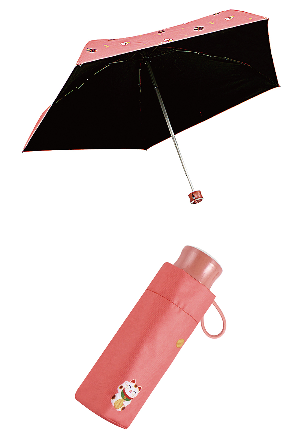 RAINSTORY黑膠降溫手開迷你口袋傘(招財貓)