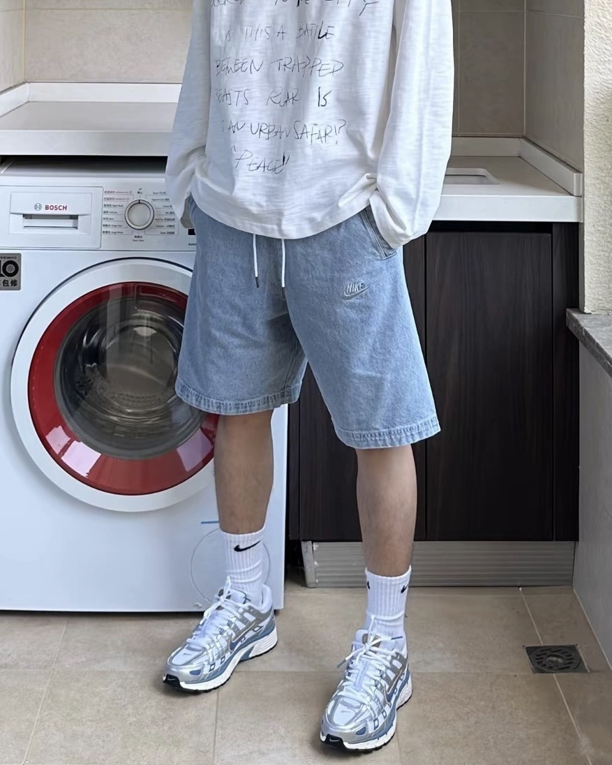 #預購 NIKE 刺繡小標 單寧抽繩 牛仔短褲 兩色 HQ1470-441深藍  410淺藍
