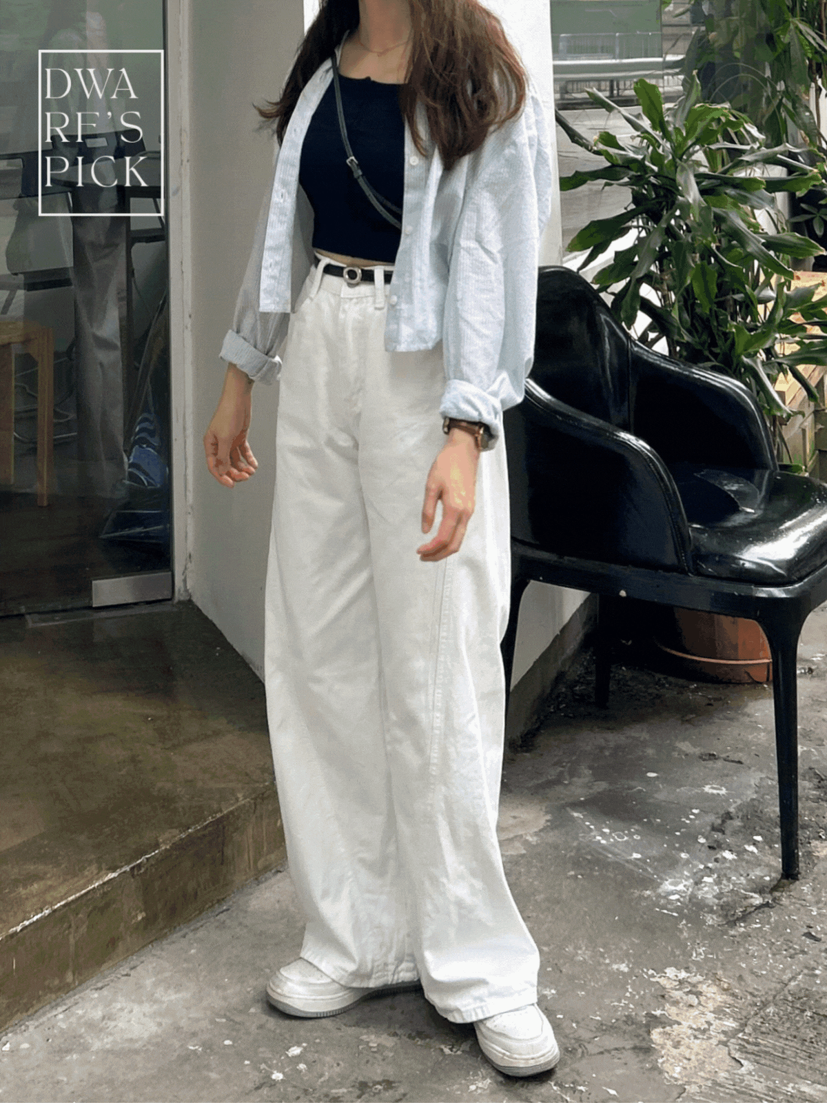 《KR》超推！軟身斜線白牛仔闊褲