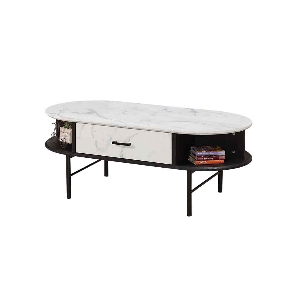 漢斯4尺仿石面橢圓形單抽大茶几