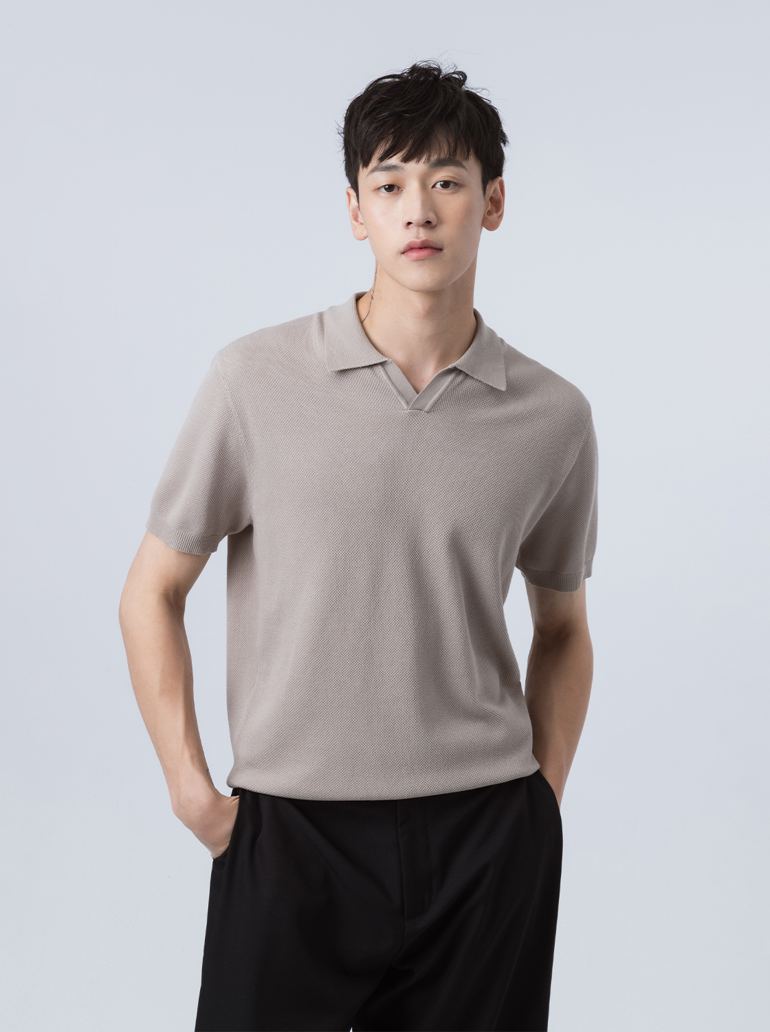 【期間限定】POLO領夏日透氣素面毛織上衣