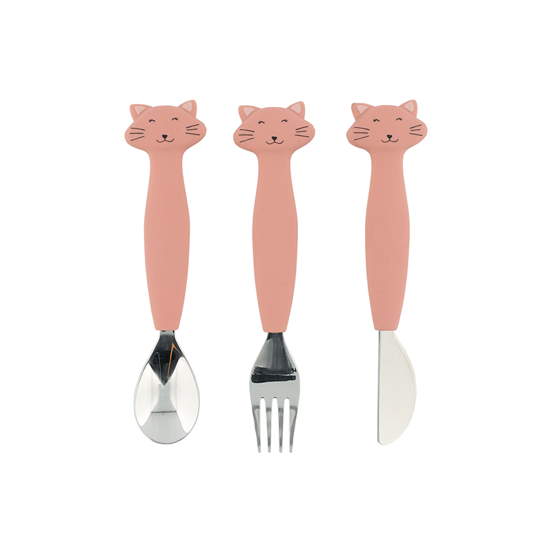 trixie 動物造型刀叉匙3件組-甜笑貓咪