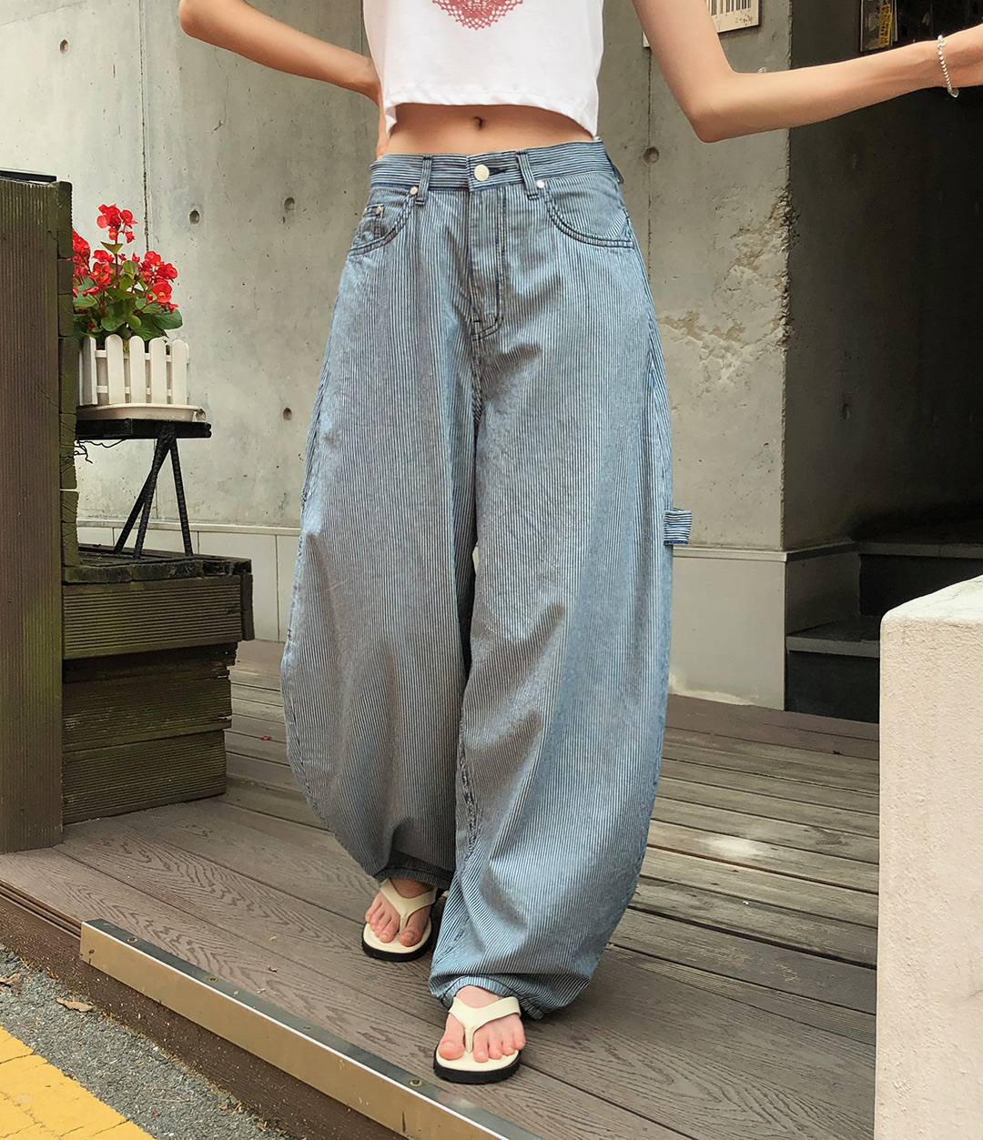 【優惠預訂】韓國直紋氣球褲