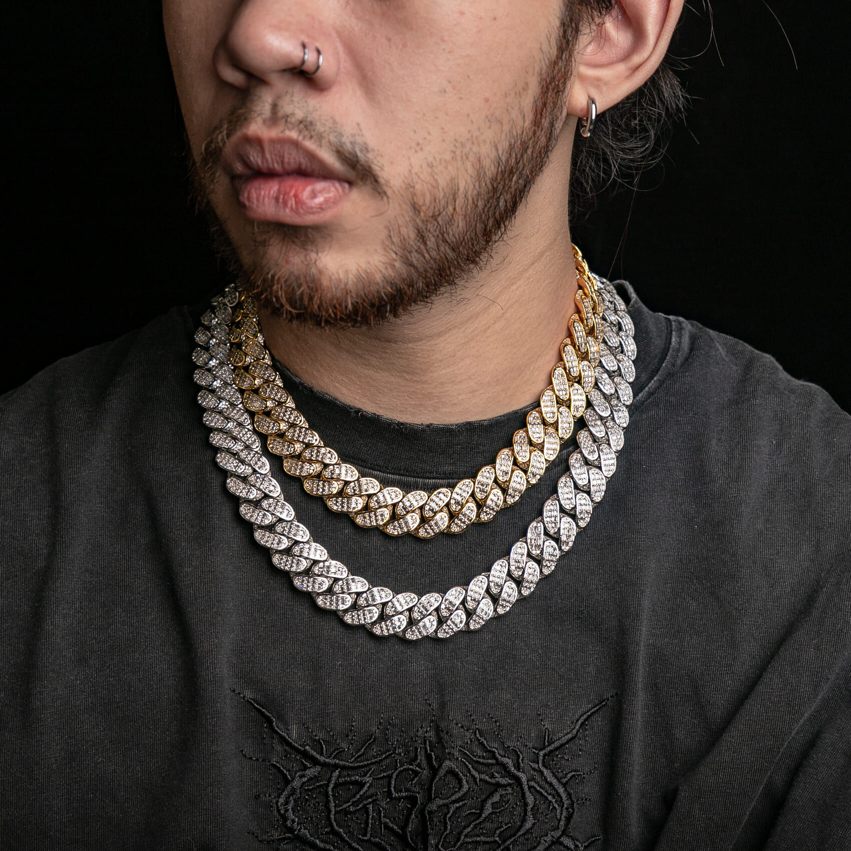 18mm滿鑲T方登山扣邁阿密古巴項鍊