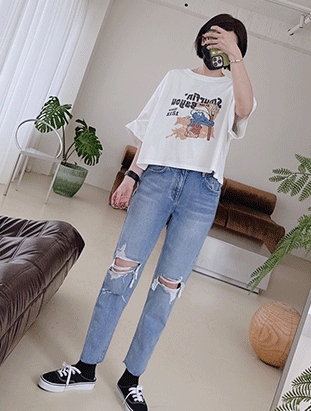 春夏新款/破損感淺藍男友褲 售現貨M/L