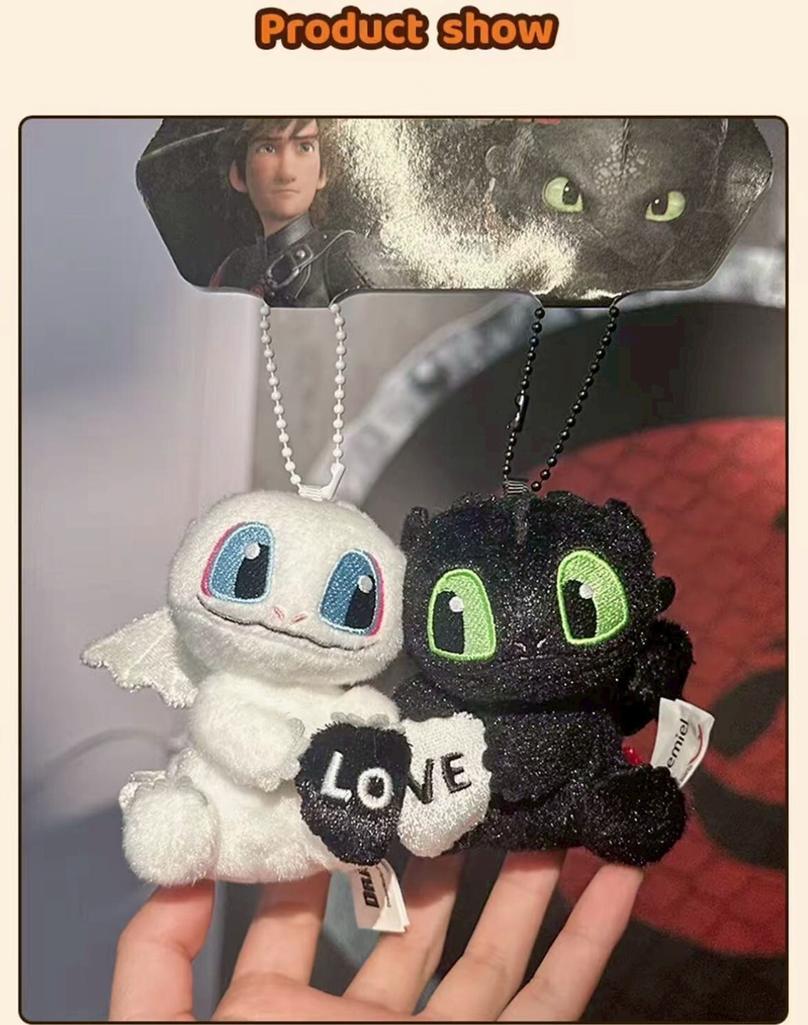 POTDEMIEL x Universal Studios How to Train Your Dragon Night Fury/Light Fury Toothless Magnetic Stickers Doll Plush Pendant