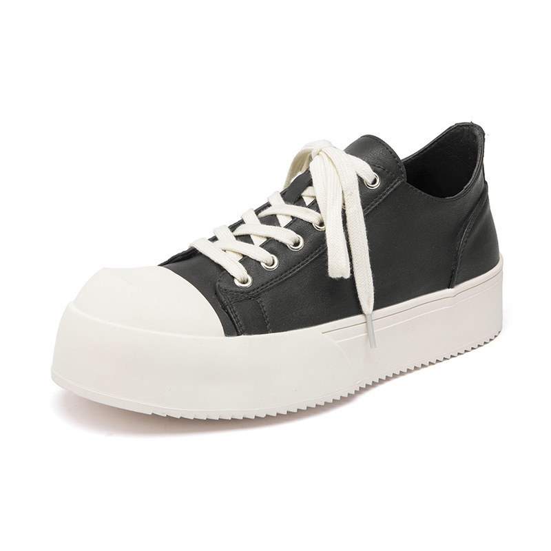 黑色皮革厚底增高奶油頭休閒鞋(立刻長高5公分)