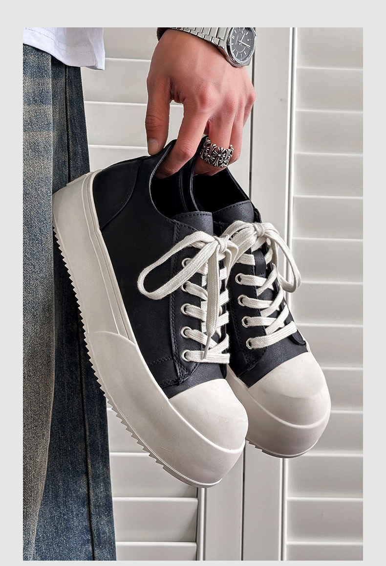 黑色皮革厚底增高奶油頭休閒鞋(立刻長高5公分)