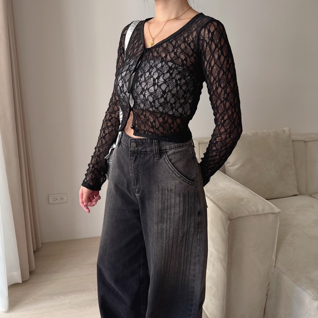 蕾絲排釦罩衫 1125