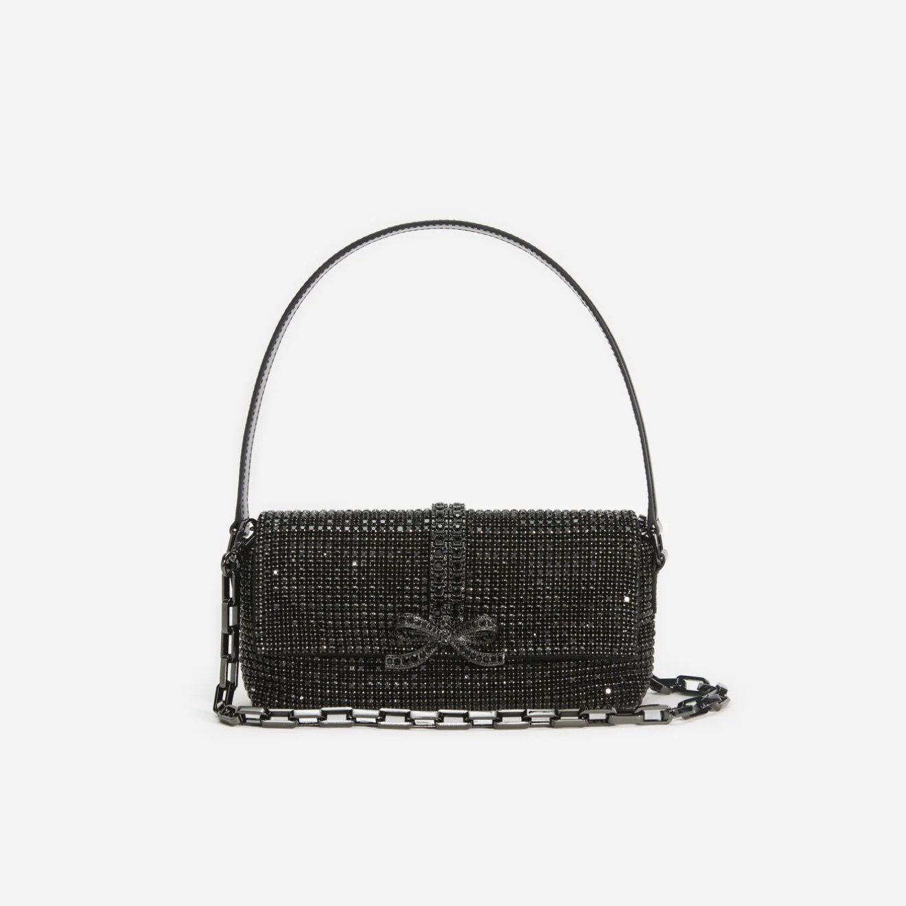 Self-Portrait BLACK RHINESTONE CHAINMAIL BAGUETTE BAG
