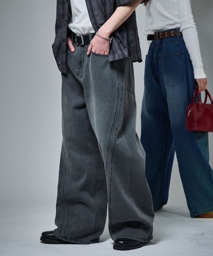 2025SS FREAK'S STORE MR HEARTS VINTAGE WASH CURVE LINE DENIM 彎刀褲 曲線 牛仔褲 長褲 現貨 1243280400014