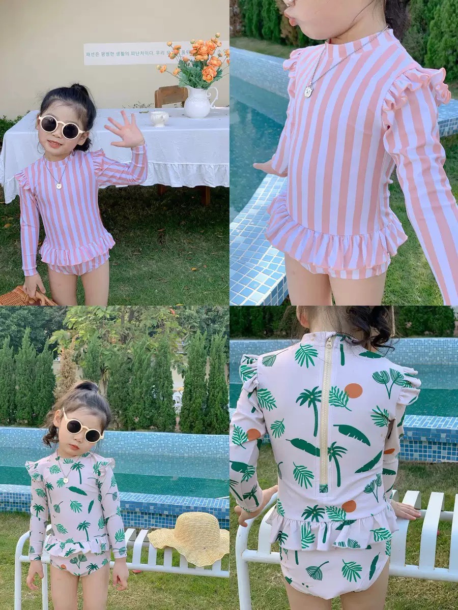 長袖花邊裙連身泳衣