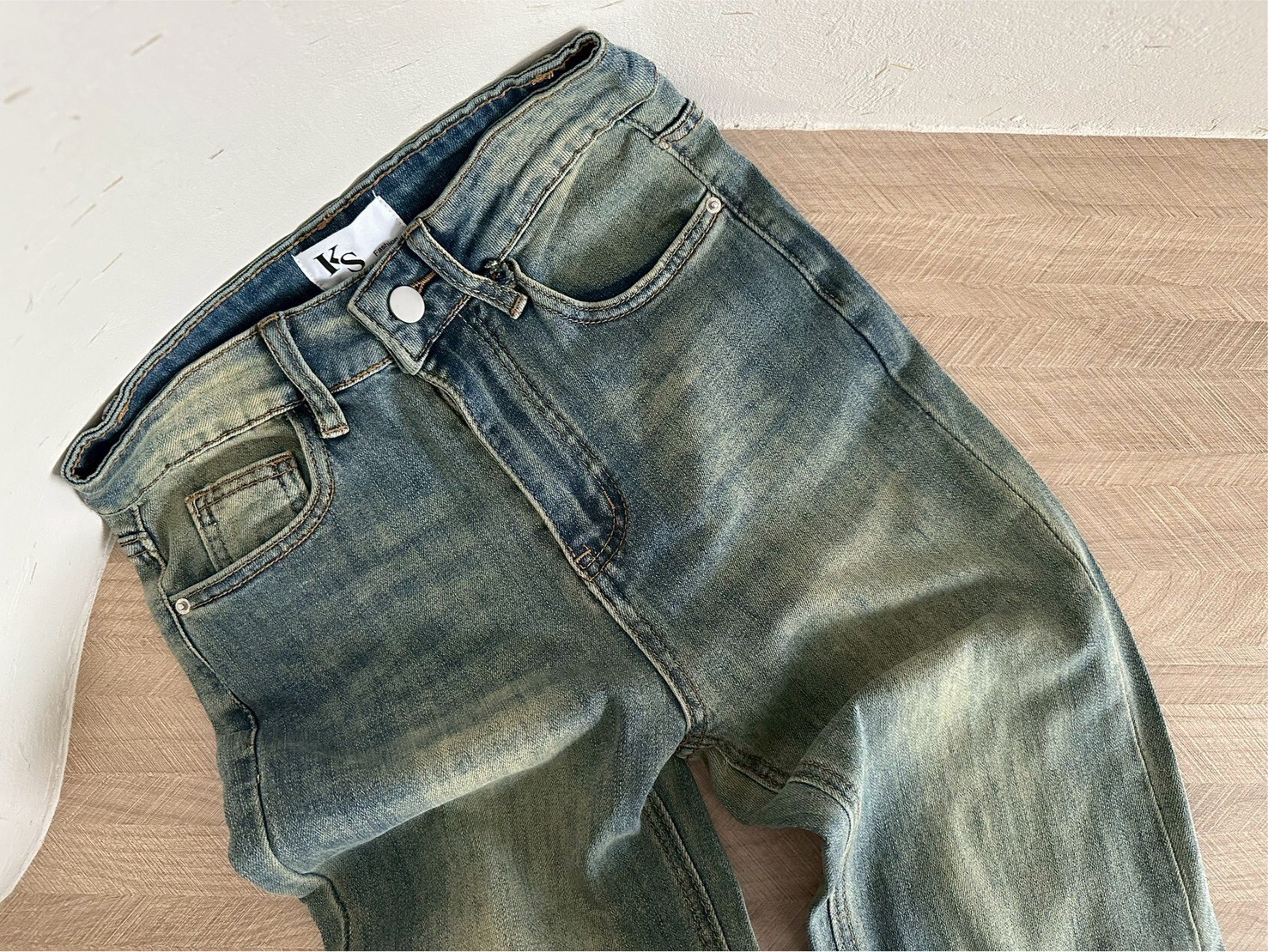 復古刷色喇叭褲 2127