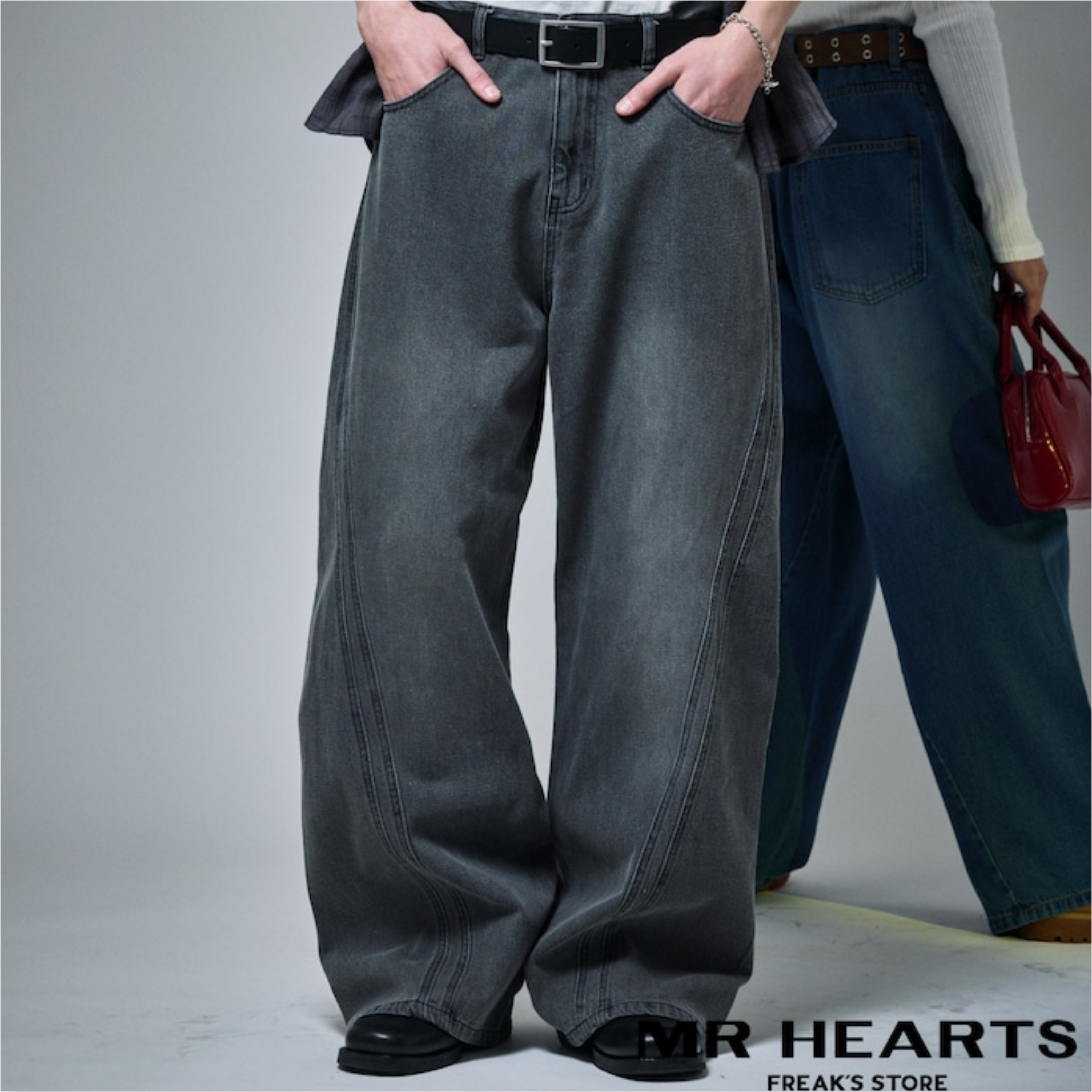 2025SS FREAK'S STORE MR HEARTS VINTAGE WASH CURVE LINE DENIM 彎刀褲 曲線 牛仔褲 長褲 現貨 1243280400014