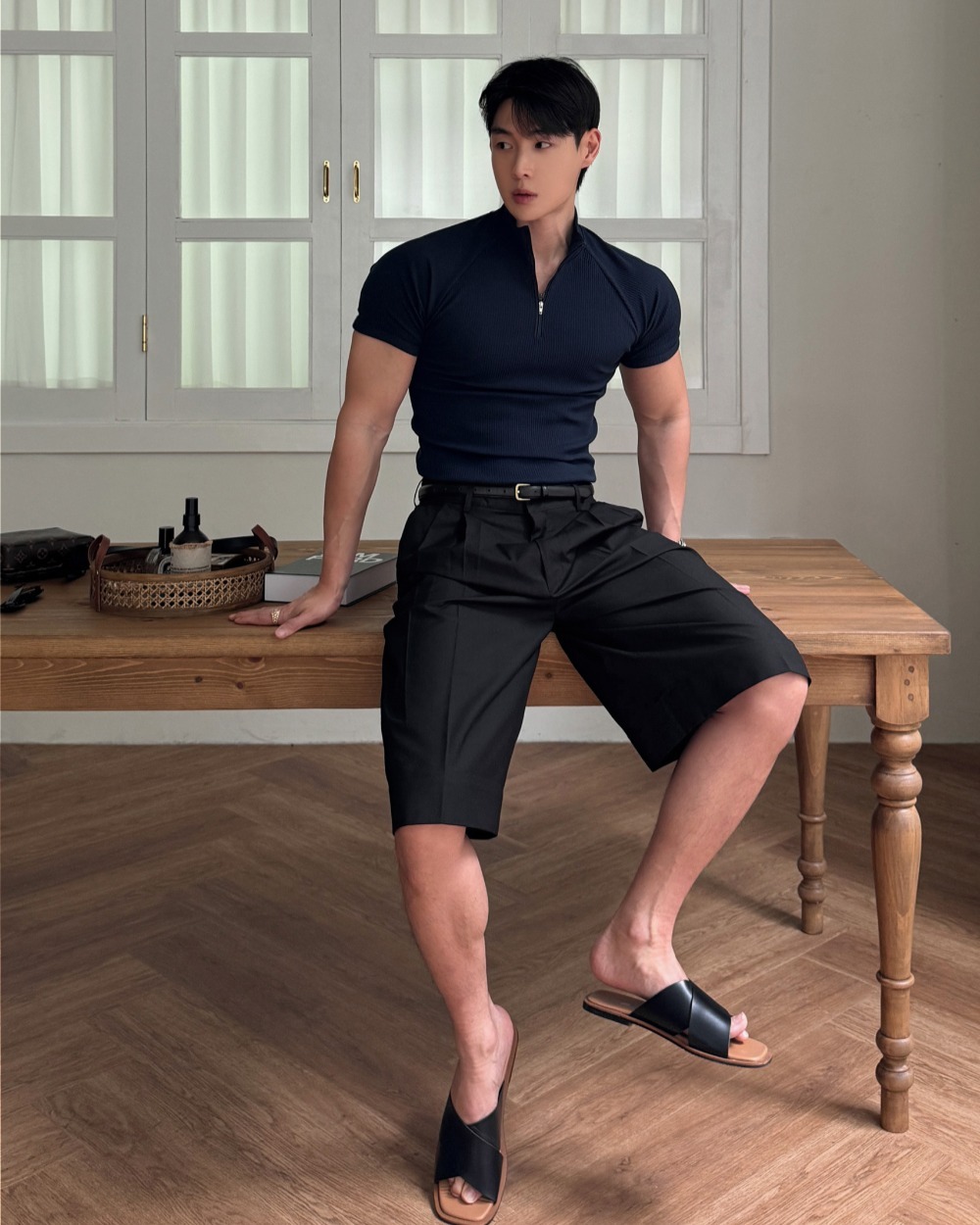 雙褶百慕達休閒褲