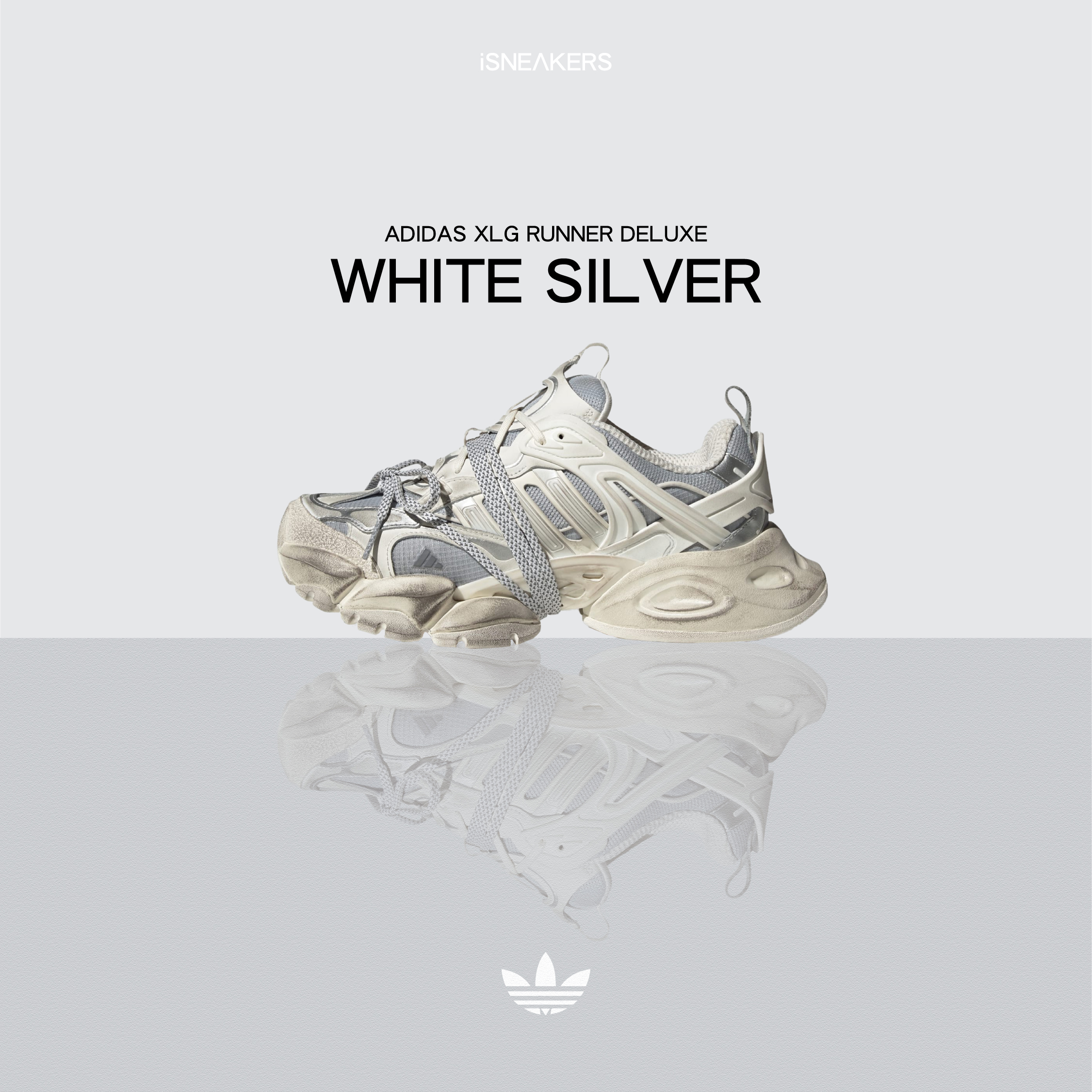 iSNEAKERS｜Adidas XLG Runner Deluxe "White Silver" 白銀 JS1588