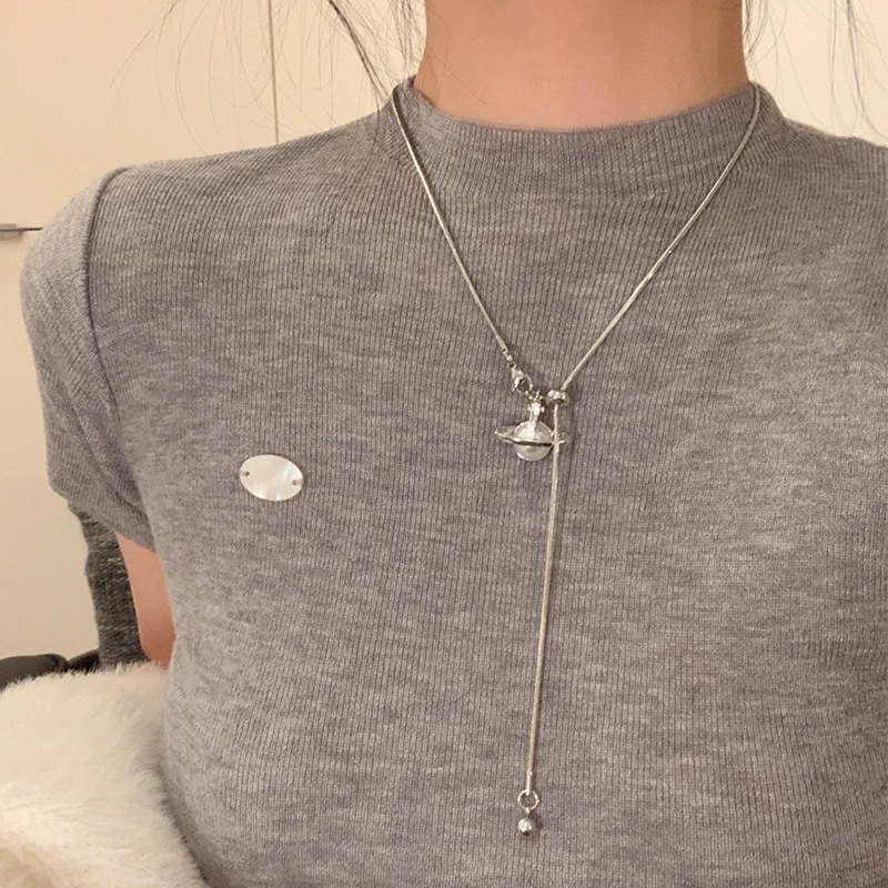 珍珠鋯石 土星長項鍊