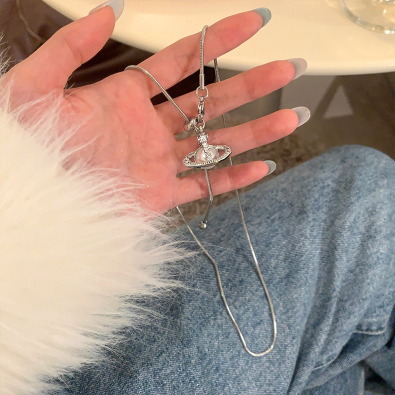 珍珠鋯石 土星長項鍊