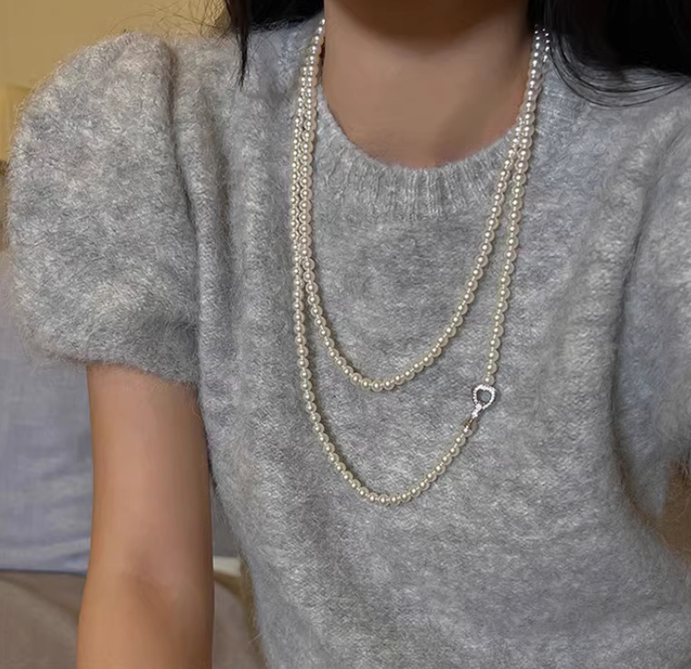 高級感 愛心扣環珍珠項鍊