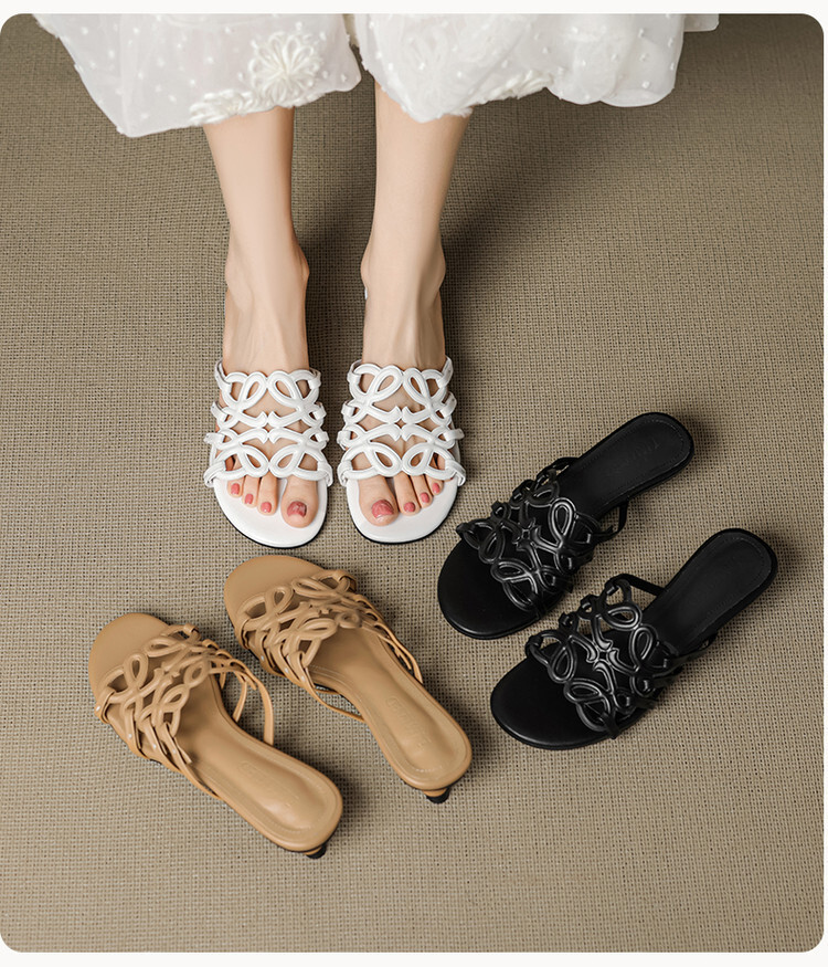 字母簍空 氣質系跟拖(34-40)(黑/棕/白)