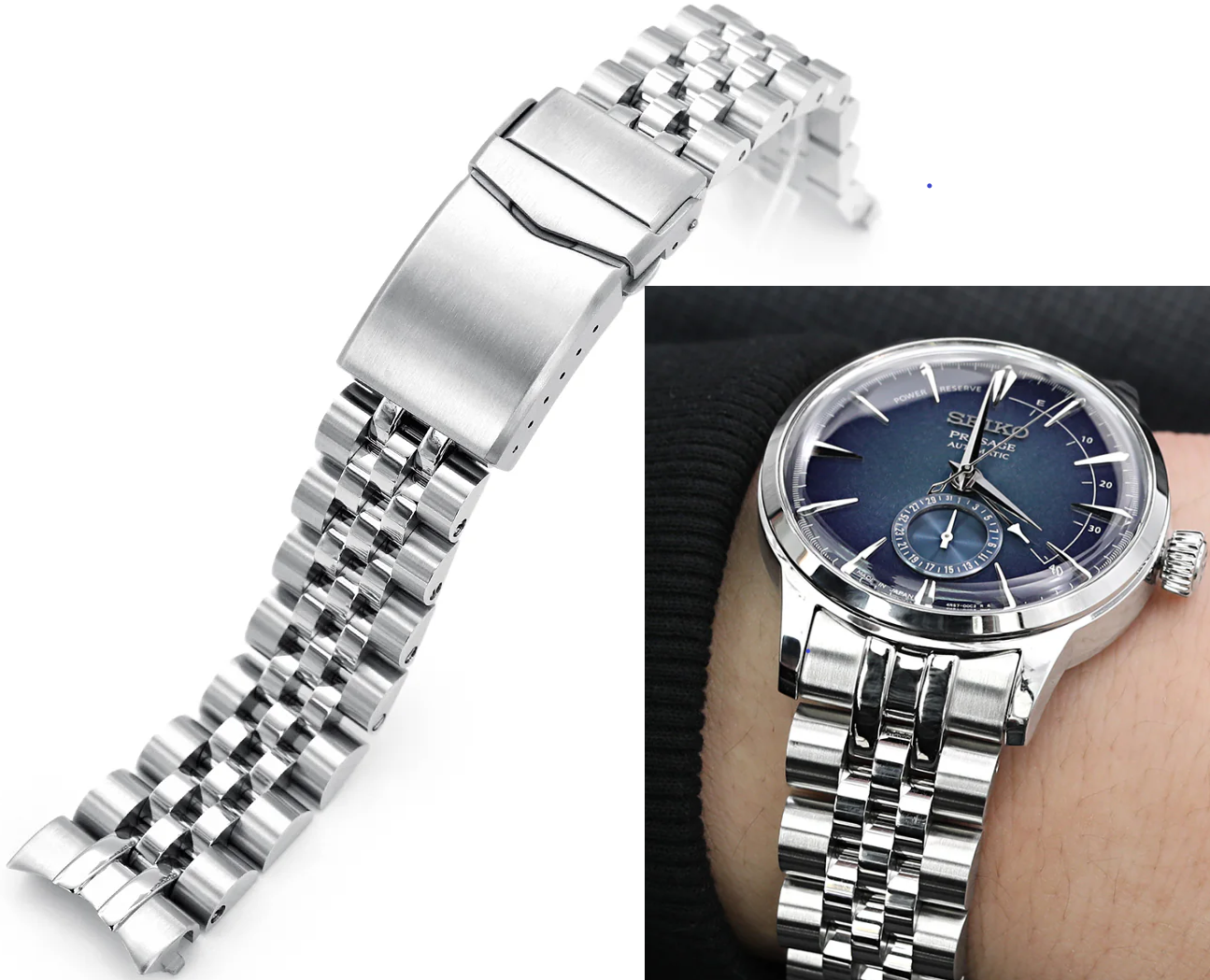 萬年鐘錶 - 太空人錶帶 - SEIKO Presage 雞尾酒系列專用錶帶  實心五珠不鏽鋼 V形潛水扣專用錶帶  SS201820B071