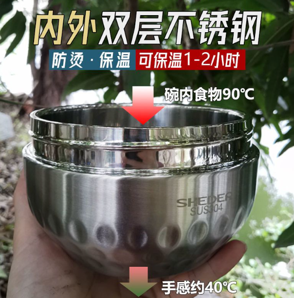 日常密封防漏加厚304不锈钢双层保温饭盒1000ml