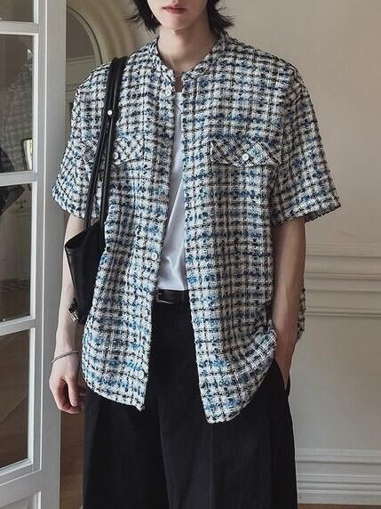 圓領格紋短袖恤衫 C_y-102JK