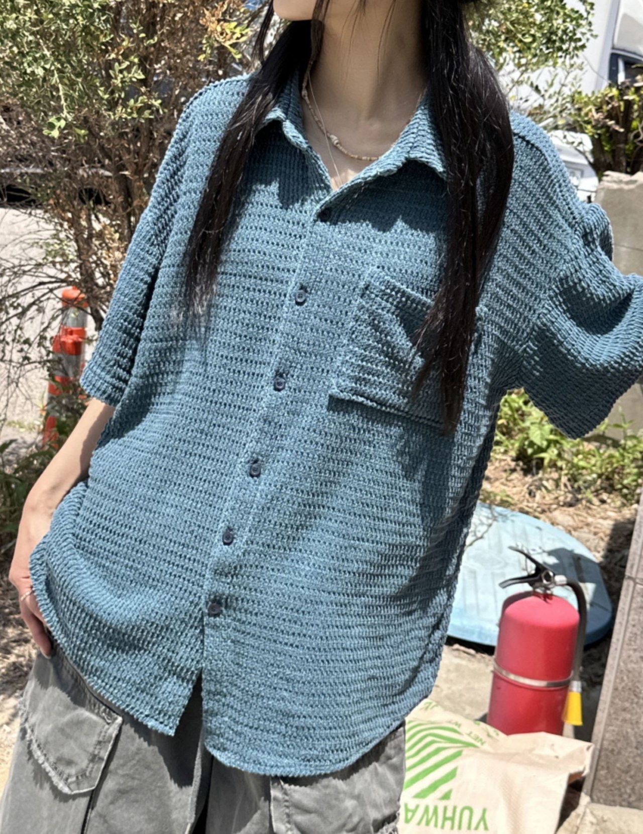 淨色暗紋短袖恤衫 MEMENTO-038S