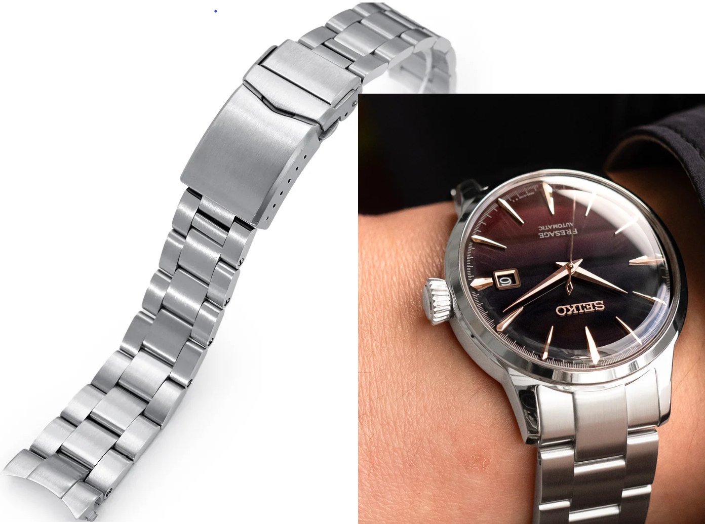 萬年鐘錶 - 太空人錶帶 - SEIKO Presage 雞尾酒系列專用錶帶 實心3D三板式不鏽鋼 V形潛水扣專用錶帶 SS201820B075