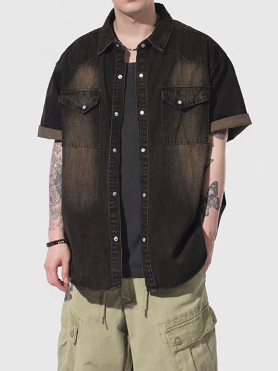 洗水淨色牛仔短袖恤衫 MEMENTO-046S