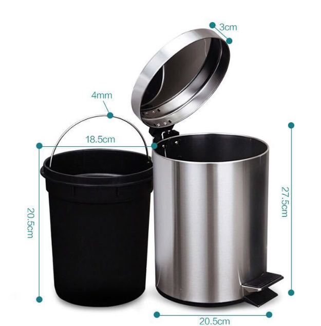 日常5升不锈钢静音脚踏垃圾桶