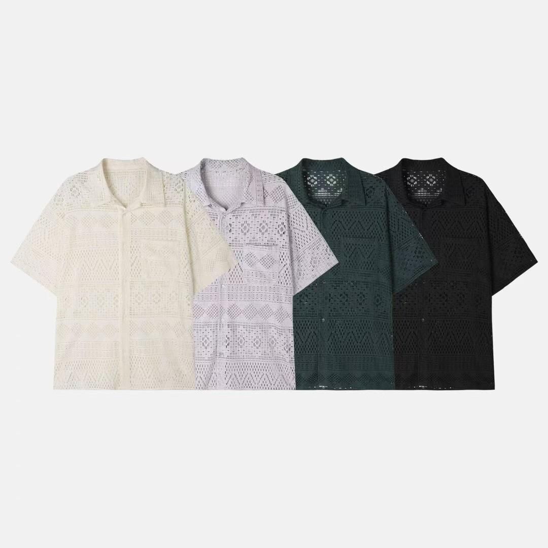 淨色網花紋短袖恤衫 S2329