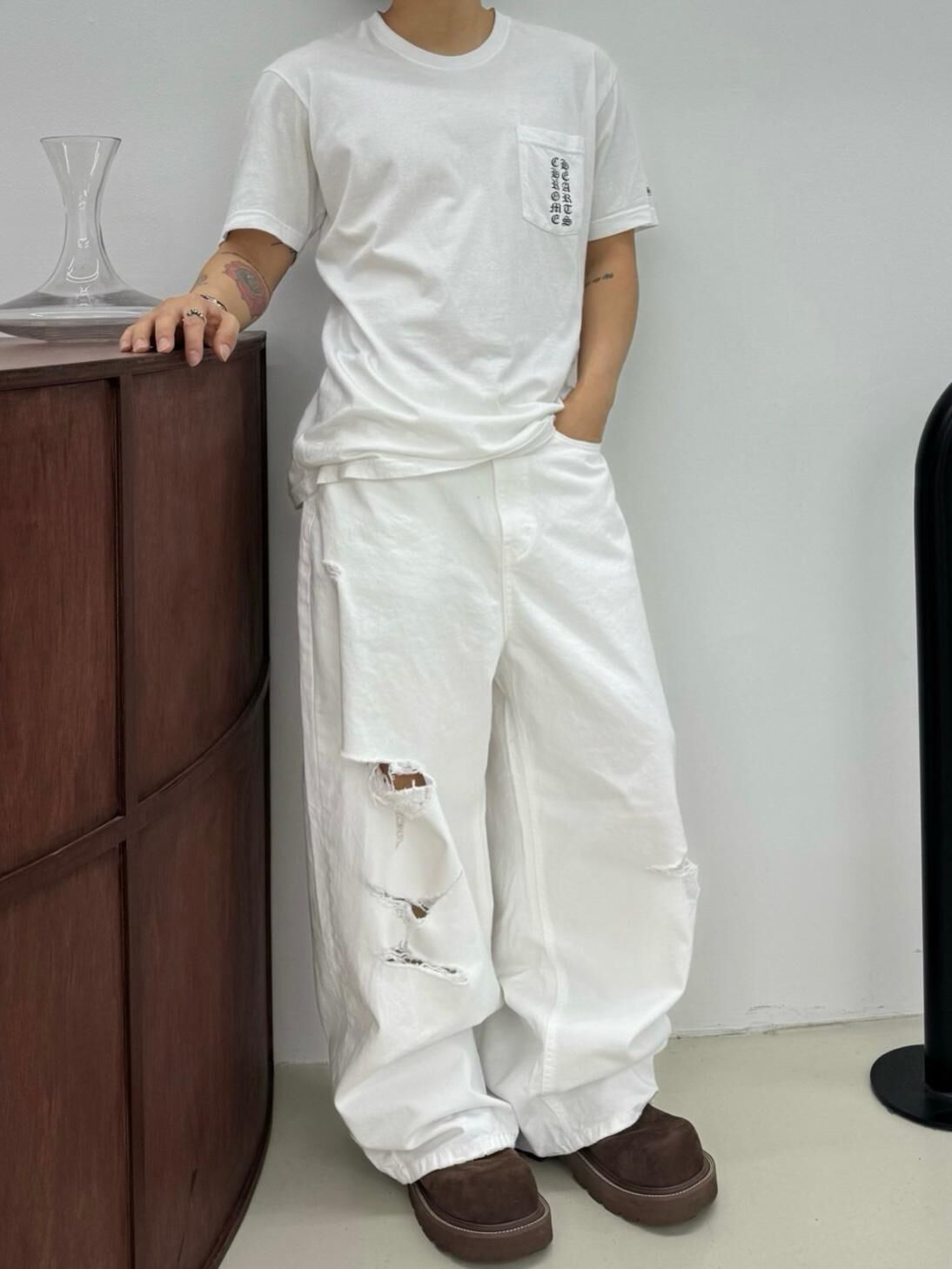 淨色破洞鬆身牛仔褲 Seeot-061P