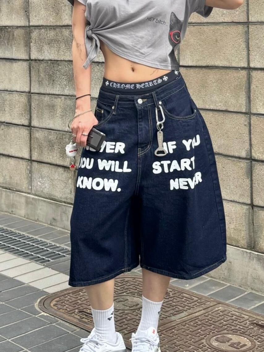 英文字牛仔短褲 Seeot-063P