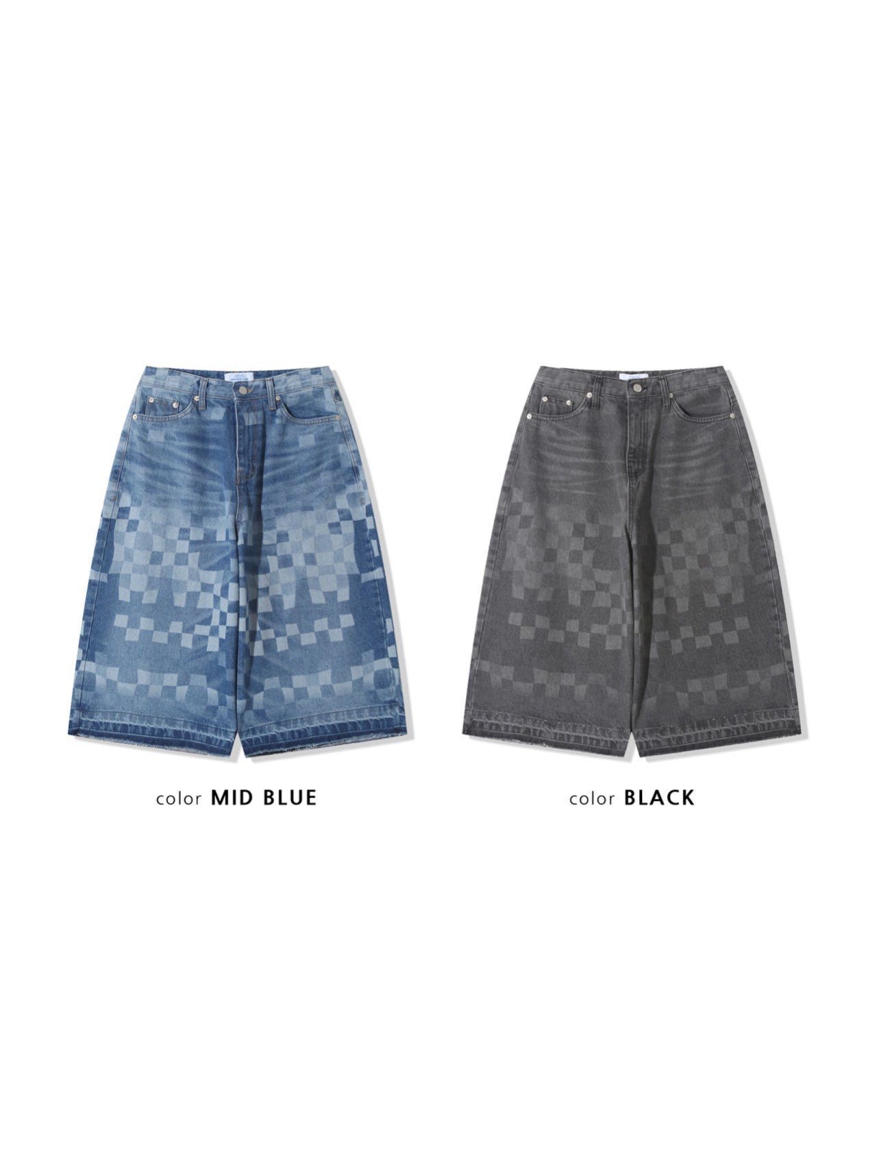 格紋牛仔短褲 UNUSED-090P